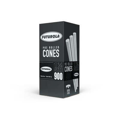 Futurola 1 1/4 Pre-Rolled Cones - 84mm/26mm tip - Classic White Paper - 900 Count - Wowie Inc