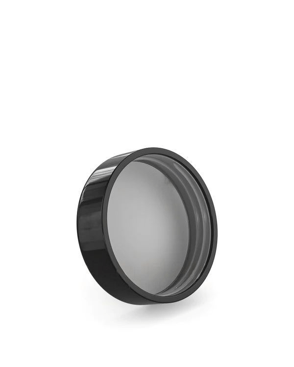 Smooth Push Down and Turn Plastic Caps w/ Foam Liner | 50mm - Glossy Black - 100 Count - Wowie Inc