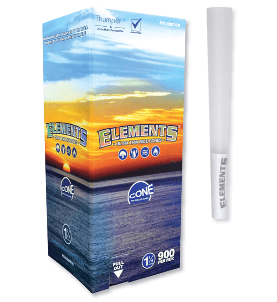 ELEMENTS 1 1/4 Ultra Thin Pre-Rolled Rice Cones - 84mm/26mm tip - 900 Count - Wowie Inc