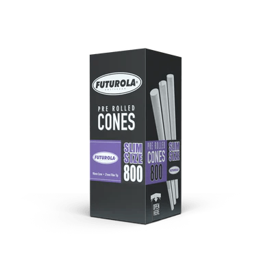 Futurola Slim Size Pre-Rolled Cones - 98mm/26mm tip - Classic White Paper - 800 Count - Wowie Inc