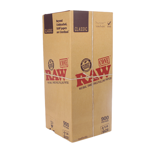 RAW Classic 1 1/4 Pre-Rolled Cones - 84mm/26mm tip - 900 Count - Wowie Inc