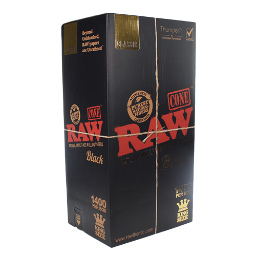 RAW Black Classic King Size Pre-Rolled Cones - 109mm/26mm tip - 1400 Count - Wowie Inc